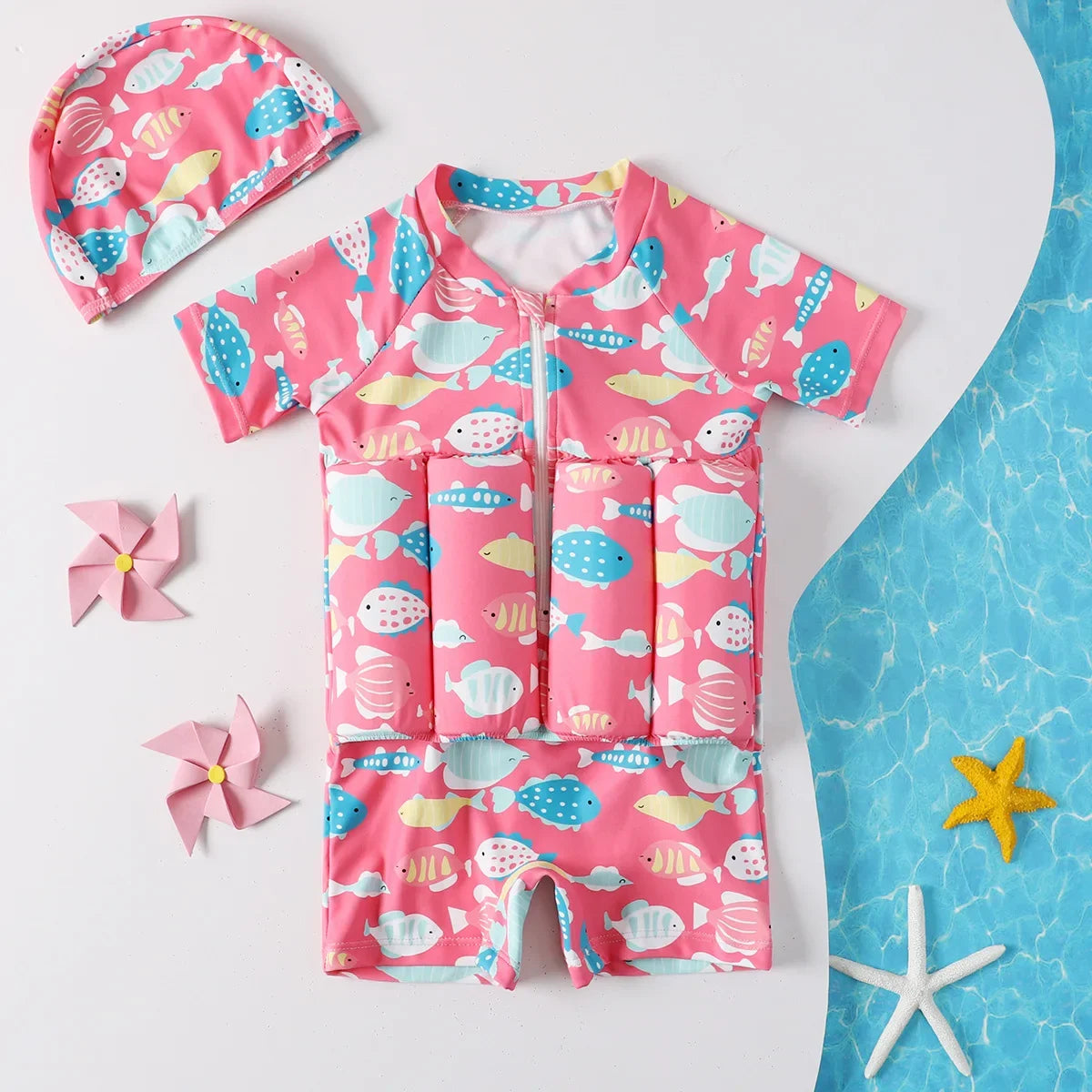 Kids Buoyancy Swimsuit – Cartoon Print One-Piece Floating Swimwear with Built-In Floatation for Boys & Girls