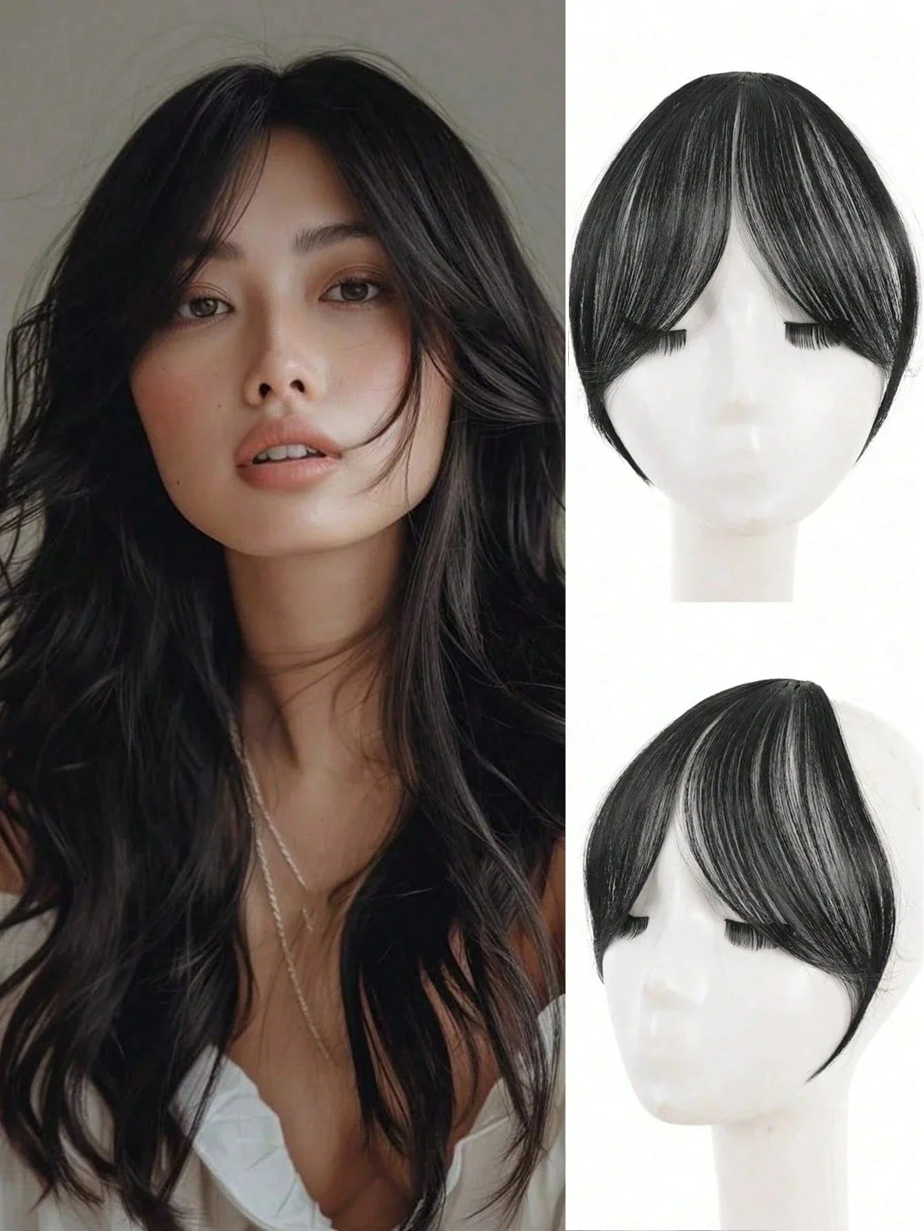 Clip-In Bangs Hair Extensions – Natural-Looking Synthetic Middle Part & French Side Bangs for Women