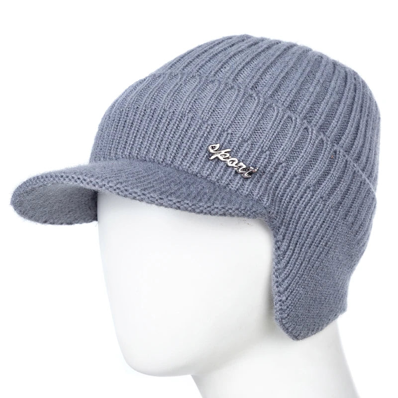 Unisex Fur-Lined Winter Beanie Hat with Brim – Warm Knit Cap with Ear Coverage for Men & Women