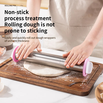 13.78" Stainless Steel Adjustable Rolling Pin with Removable Thickness Rings – Precision Dough Roller for Pizza, Cookies & Baking