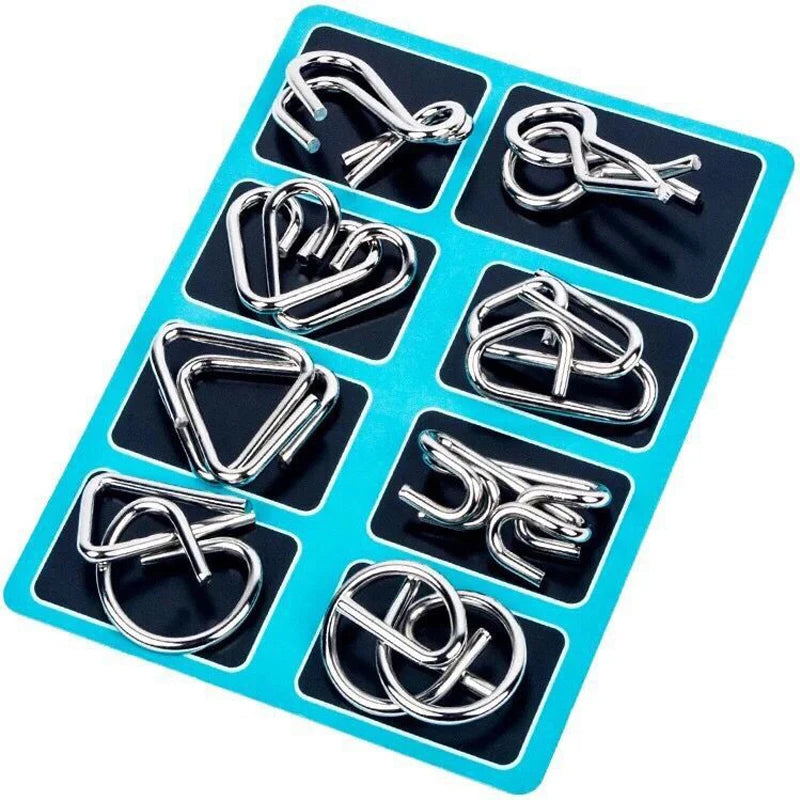 8PCS Metal Wire Puzzle Set – Brain Teaser IQ Challenge Disentanglement & Unlock Puzzles for Kids & Adults | Educational Mind Game Gift