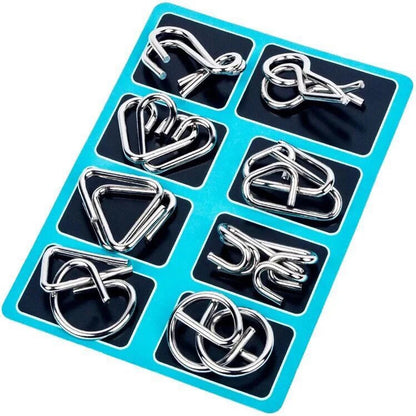 8PCS Metal Wire Puzzle Set – Brain Teaser IQ Challenge Disentanglement & Unlock Puzzles for Kids & Adults | Educational Mind Game Gift