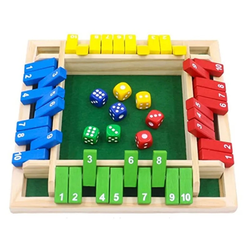 Shut the Box Wooden Dice Board Game – 4 Player Family Strategy Game with Wooden Flaps & Dice, Fun Party, Pub & Bar Tabletop Game for Kids & Adults