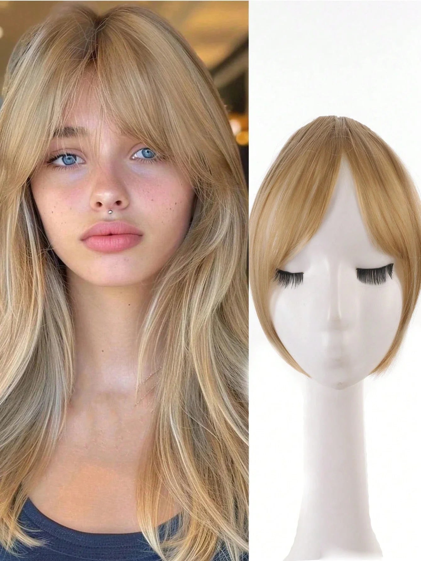 Clip-In Bangs Hair Extensions – Natural-Looking Synthetic Middle Part & French Side Bangs for Women