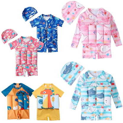 Kids Buoyancy Swimsuit – Cartoon Print One-Piece Floating Swimwear with Built-In Floatation for Boys & Girls