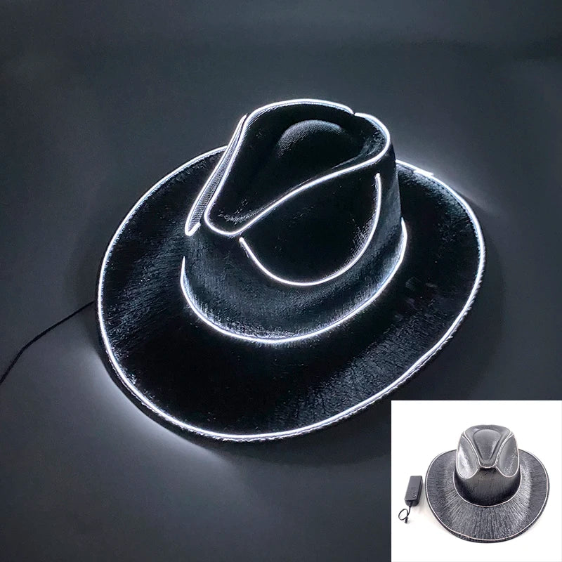 LED Light-Up Bride Cowgirl Hat – Pearlescent Glowing Cowboy Cap for Bachelorette Parties, Bridal Showers & Festivals