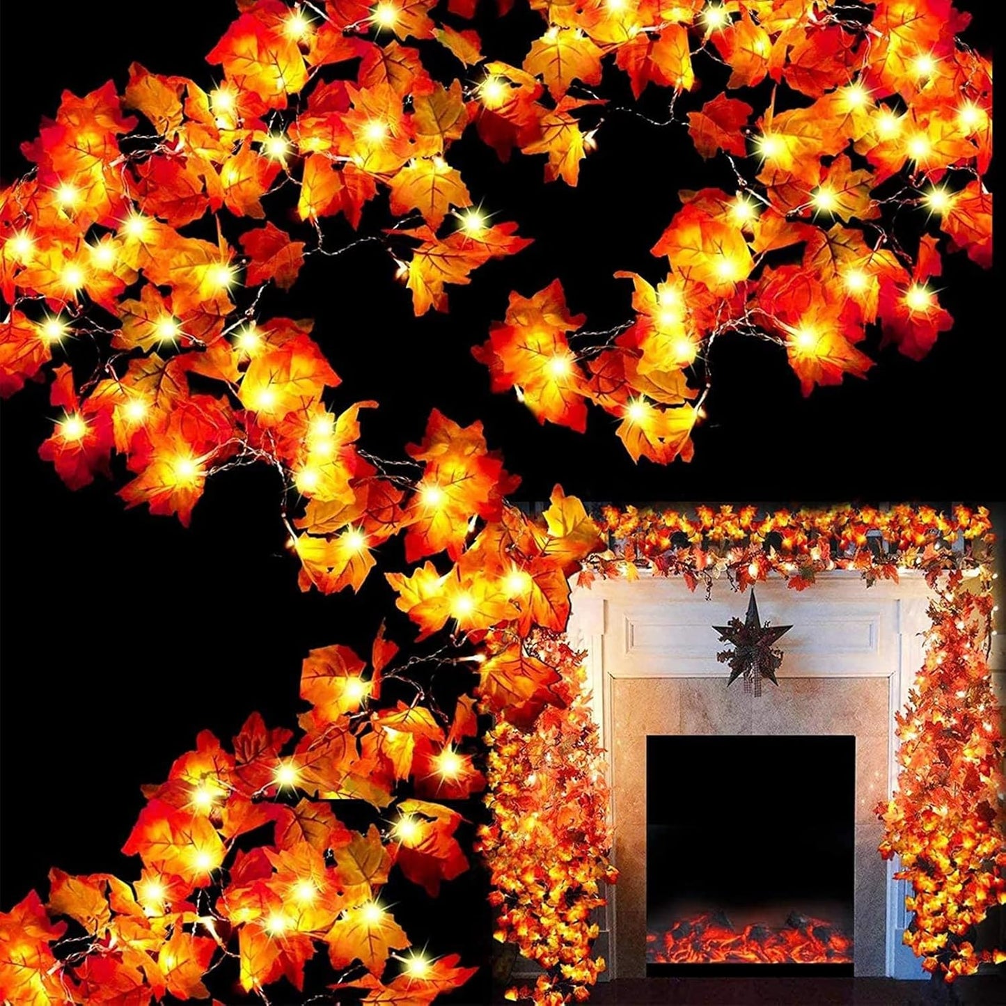 2 Pack 40 LED Fall Maple Leaf Garland Lights – 20FT Battery Operated Waterproof Autumn String Lights for Indoor & Outdoor Halloween & Thanksgiving Decor