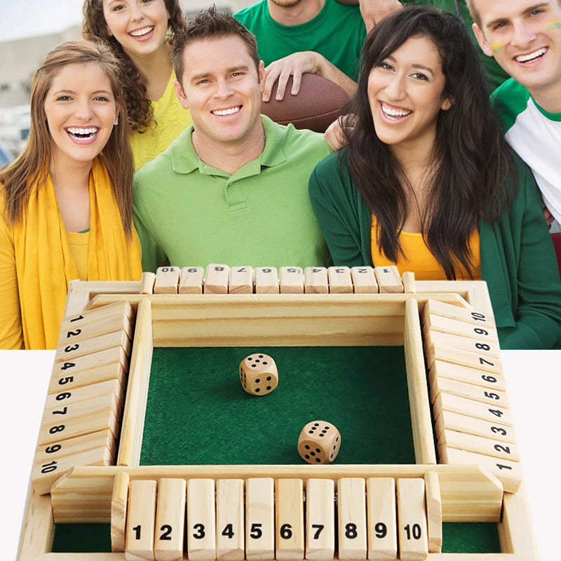 Shut the Box Wooden Dice Board Game – 4 Player Family Strategy Game with Wooden Flaps & Dice, Fun Party, Pub & Bar Tabletop Game for Kids & Adults