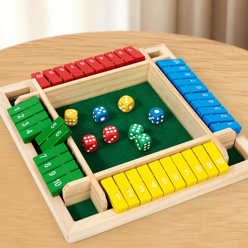 Shut the Box Wooden Dice Board Game – 4 Player Family Strategy Game with Wooden Flaps & Dice, Fun Party, Pub & Bar Tabletop Game for Kids & Adults