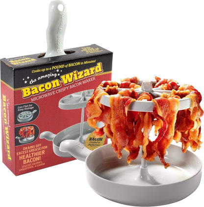 Microwave Bacon Cooker with Grease Draining Tray – Crispy Bacon Maker, Dishwasher Safe, Cooks Up to 1 lb
