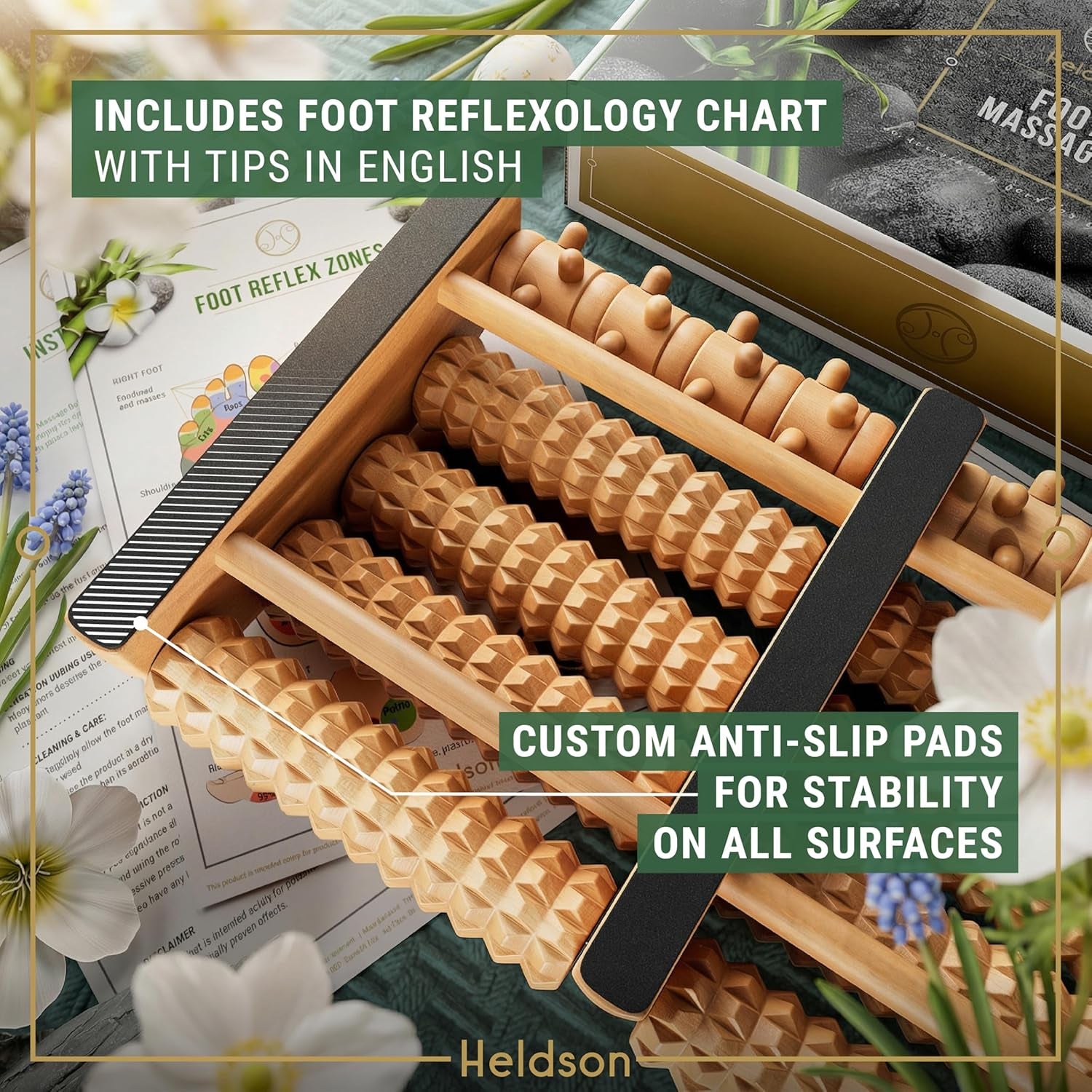 Premium Wooden Foot Massager Roller – Relieve Plantar Fasciitis, Heel Pain & Foot Fatigue – Dual Reflexology Acupressure Massage Tool