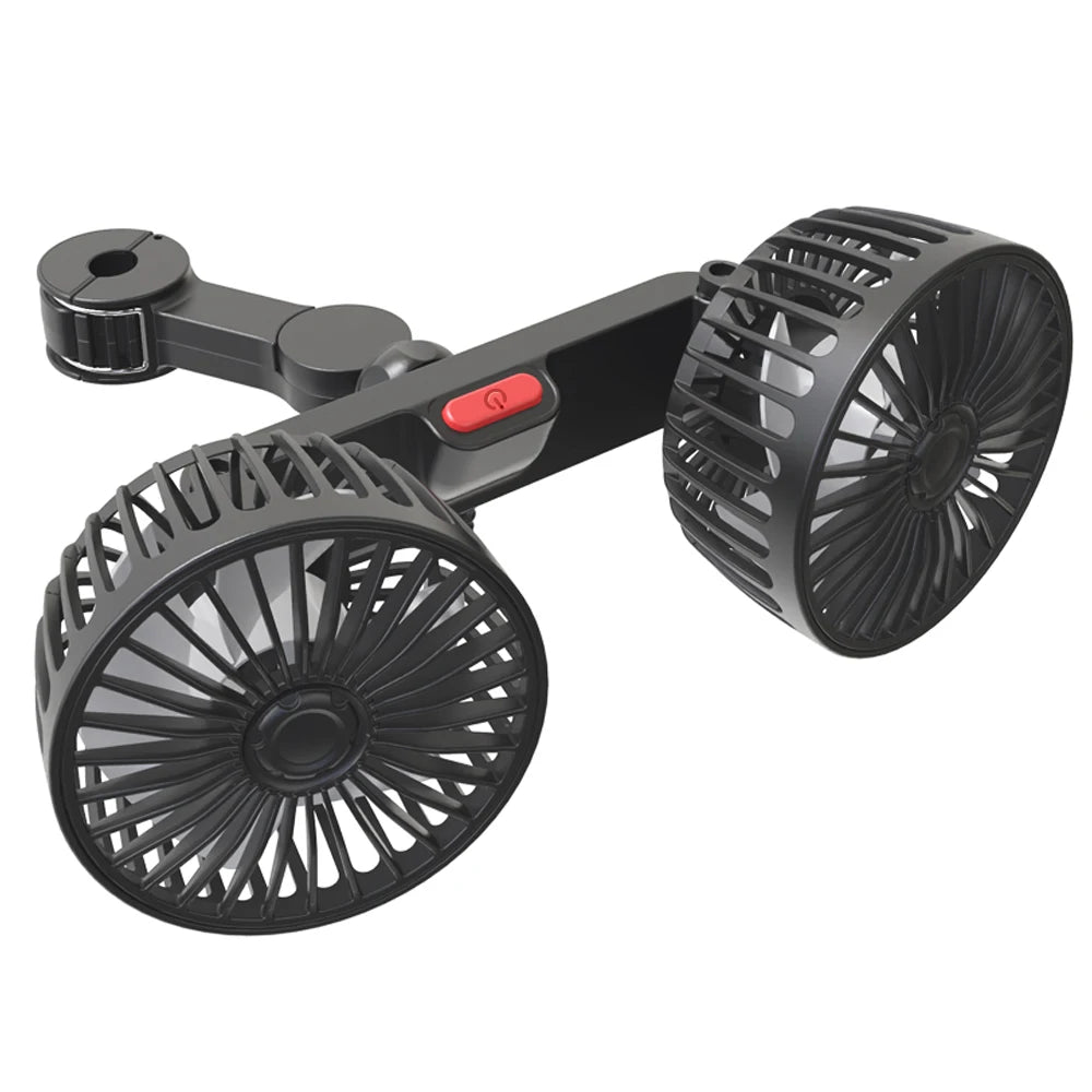 360° Dual Head Car Cooling Fan – USB Rechargeable 3-Speed Adjustable Seat Back Fan for Cars, Home & Office