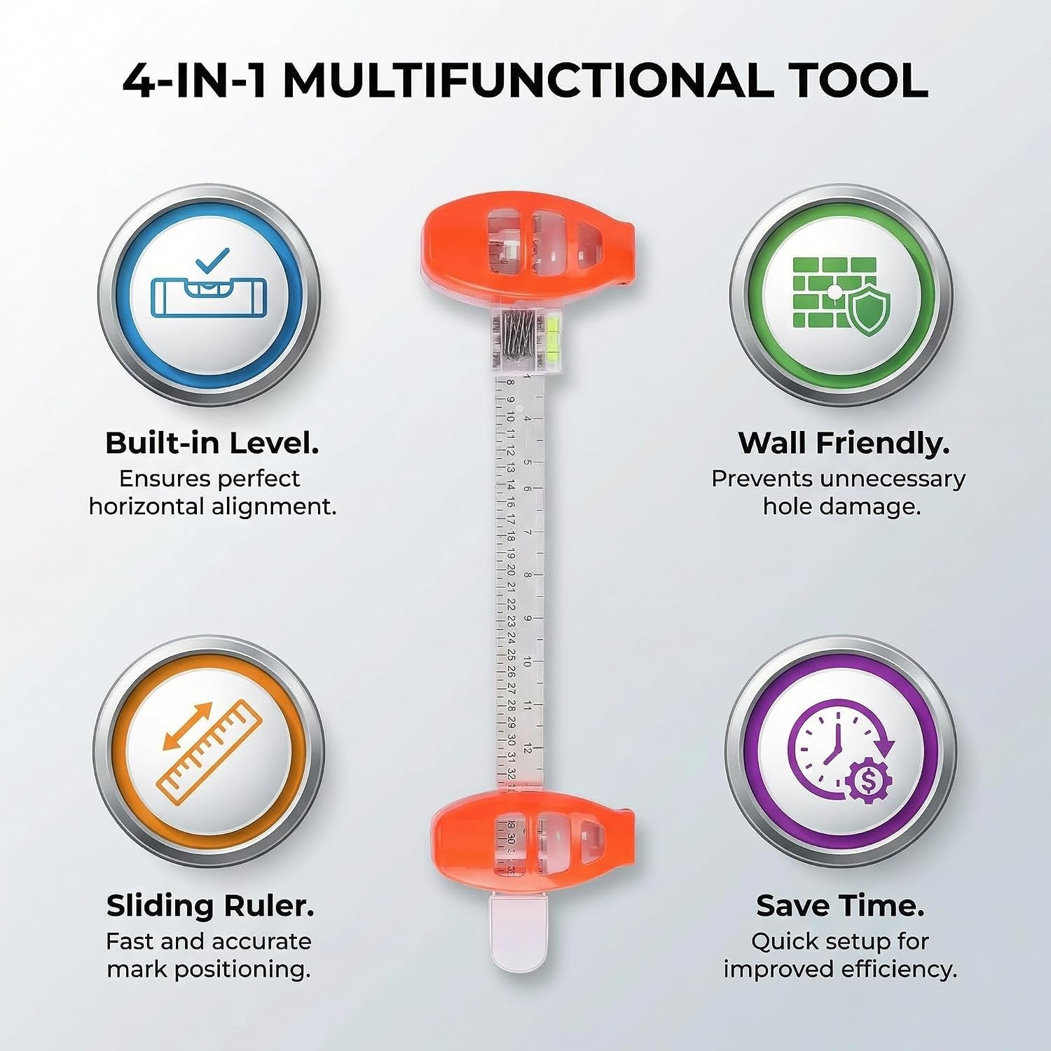 Picture Hanging Tool with Built-In Level – Precision Wall Mount Alignment Ruler for Photo Frames, Artwork & Home Decor