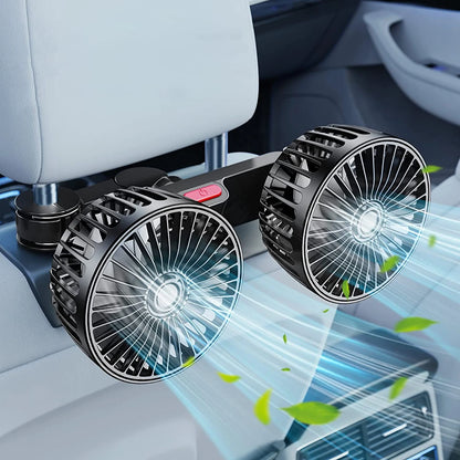 360° Dual Head Car Cooling Fan – USB Rechargeable 3-Speed Adjustable Seat Back Fan for Cars, Home & Office
