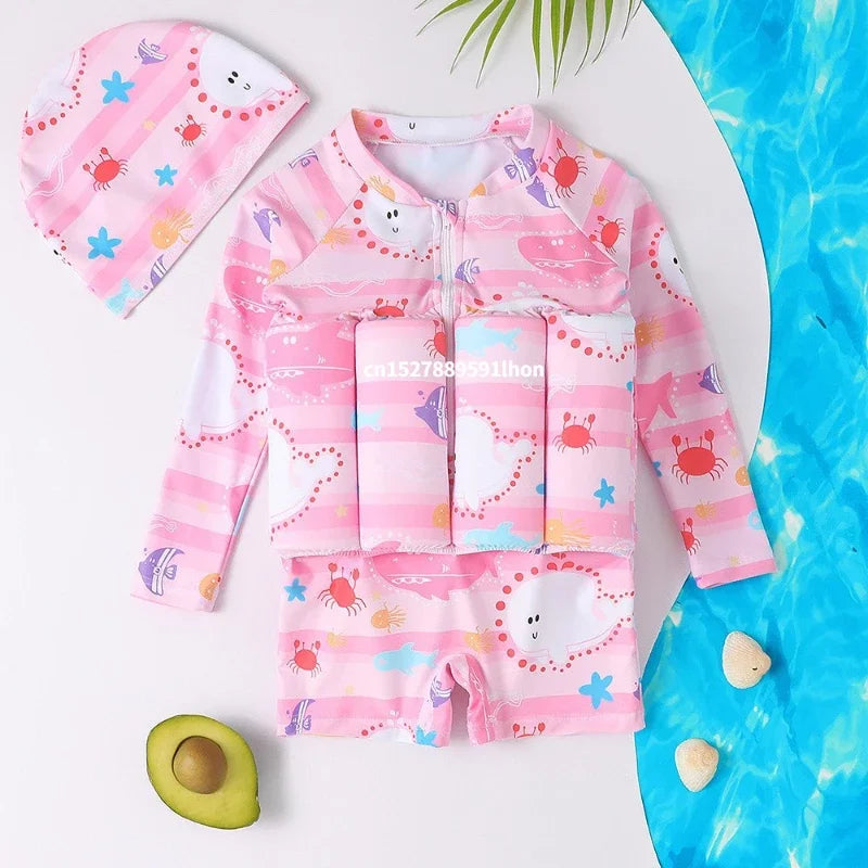 Kids Buoyancy Swimsuit – Cartoon Print One-Piece Floating Swimwear with Built-In Floatation for Boys & Girls