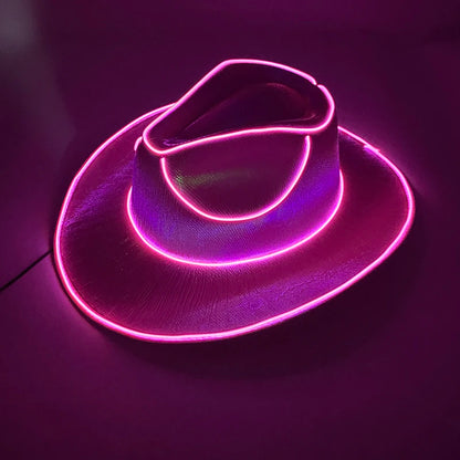 LED Light-Up Bride Cowgirl Hat – Pearlescent Glowing Cowboy Cap for Bachelorette Parties, Bridal Showers & Festivals