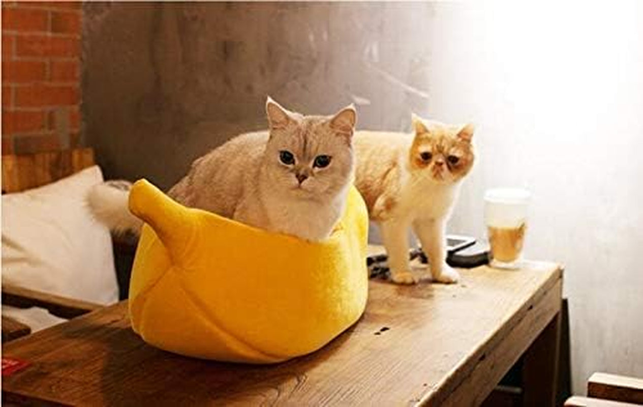 Large Banana Cat Bed House – Soft Plush Cozy Pet Cave for Cats, Kittens, Rabbits & Small Dogs | Warm Cuddle Sleeping Bed (Yellow)