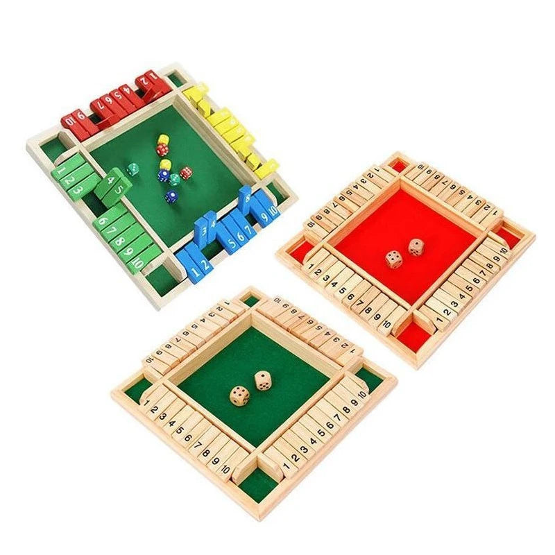 Shut the Box Wooden Dice Board Game – 4 Player Family Strategy Game with Wooden Flaps & Dice, Fun Party, Pub & Bar Tabletop Game for Kids & Adults