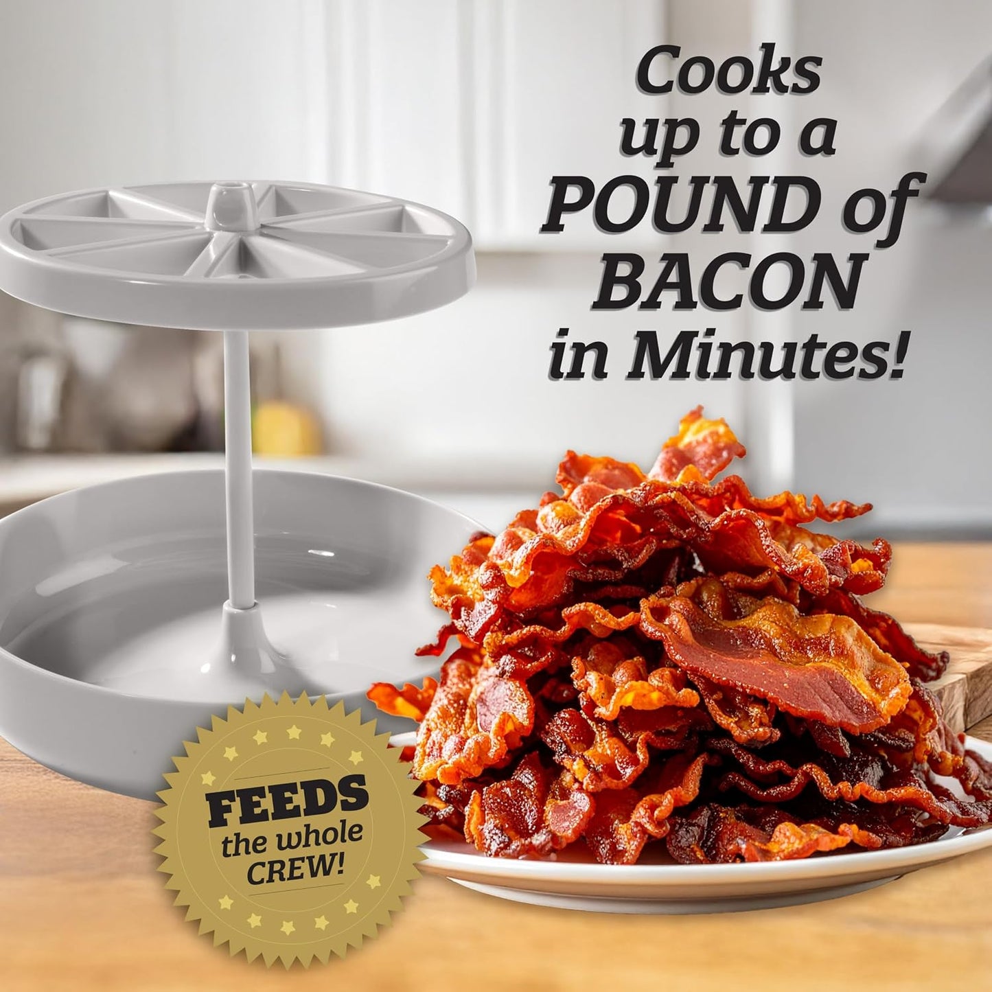 Microwave Bacon Cooker with Grease Draining Tray – Crispy Bacon Maker, Dishwasher Safe, Cooks Up to 1 lb