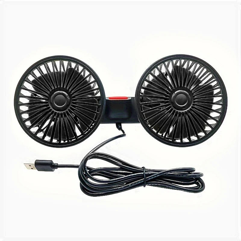 360° Dual Head Car Cooling Fan – USB Rechargeable 3-Speed Adjustable Seat Back Fan for Cars, Home & Office