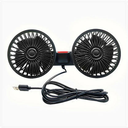 360° Dual Head Car Cooling Fan – USB Rechargeable 3-Speed Adjustable Seat Back Fan for Cars, Home & Office