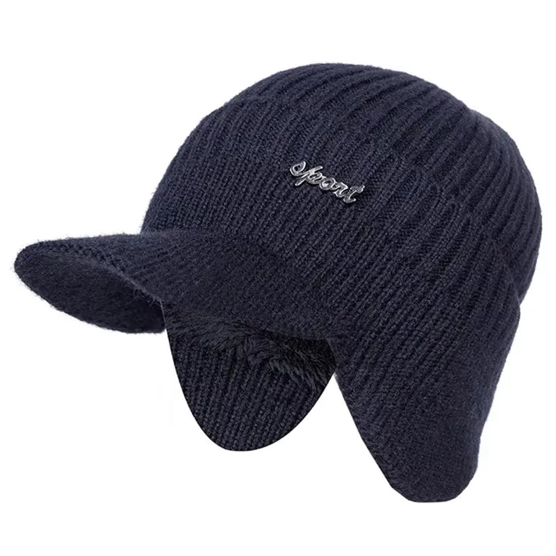 Unisex Fur-Lined Winter Beanie Hat with Brim – Warm Knit Cap with Ear Coverage for Men & Women