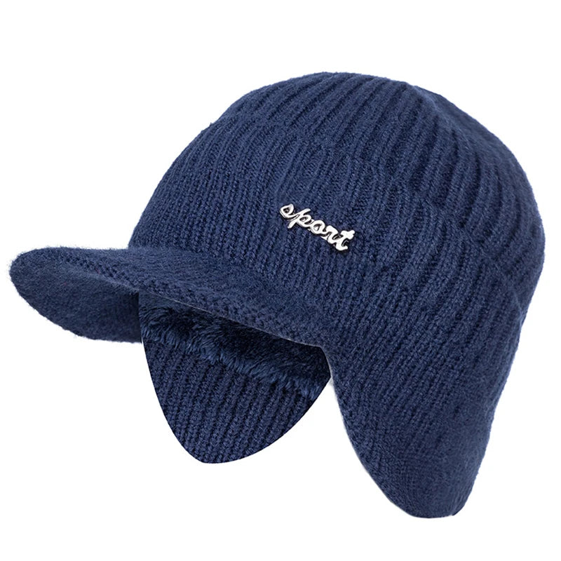 Unisex Fur-Lined Winter Beanie Hat with Brim – Warm Knit Cap with Ear Coverage for Men & Women