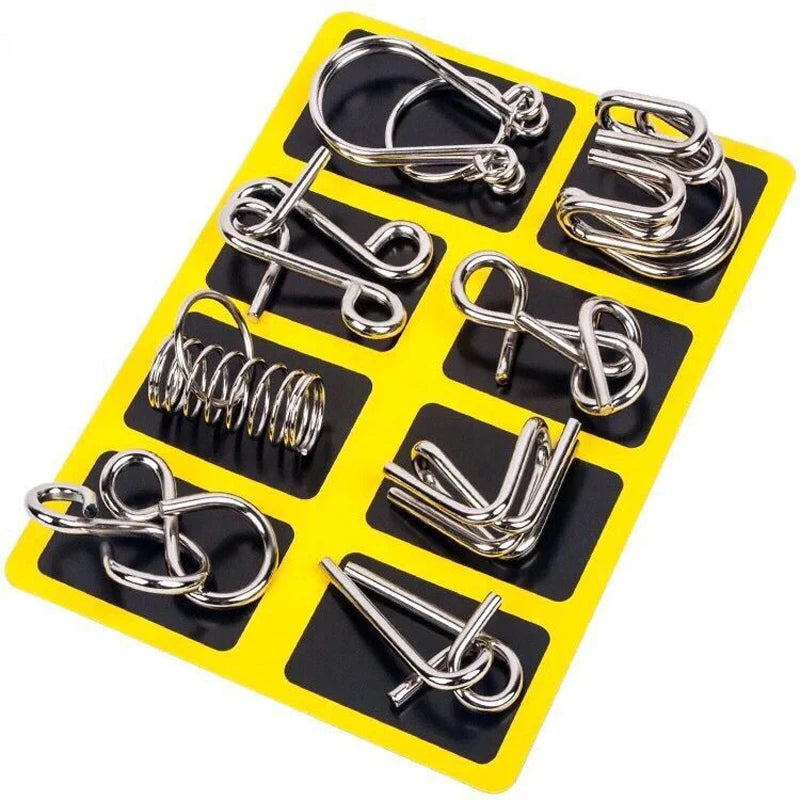 8PCS Metal Wire Puzzle Set – Brain Teaser IQ Challenge Disentanglement & Unlock Puzzles for Kids & Adults | Educational Mind Game Gift