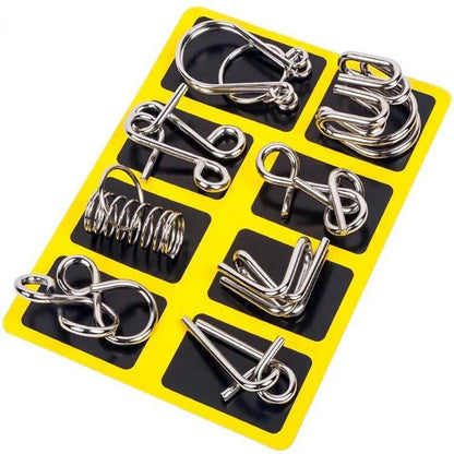 8PCS Metal Wire Puzzle Set – Brain Teaser IQ Challenge Disentanglement & Unlock Puzzles for Kids & Adults | Educational Mind Game Gift