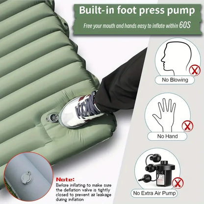 Ultralight Inflatable Camping Sleeping Pad – Air Mattress with Built-In Foot Pump & Pillow for Hiking, Backpacking & Travel