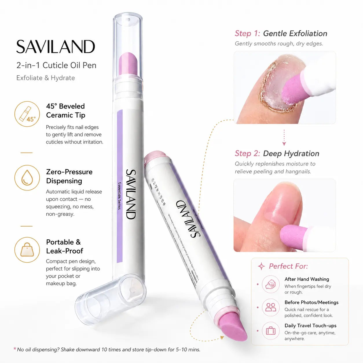 Saviland Cuticle Care Pen Set – Ceramic Cuticle Pusher & Nourishing Cuticle Oil for Healthy, Strong Nails