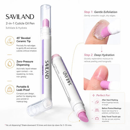 Saviland Cuticle Care Pen Set – Ceramic Cuticle Pusher & Nourishing Cuticle Oil for Healthy, Strong Nails