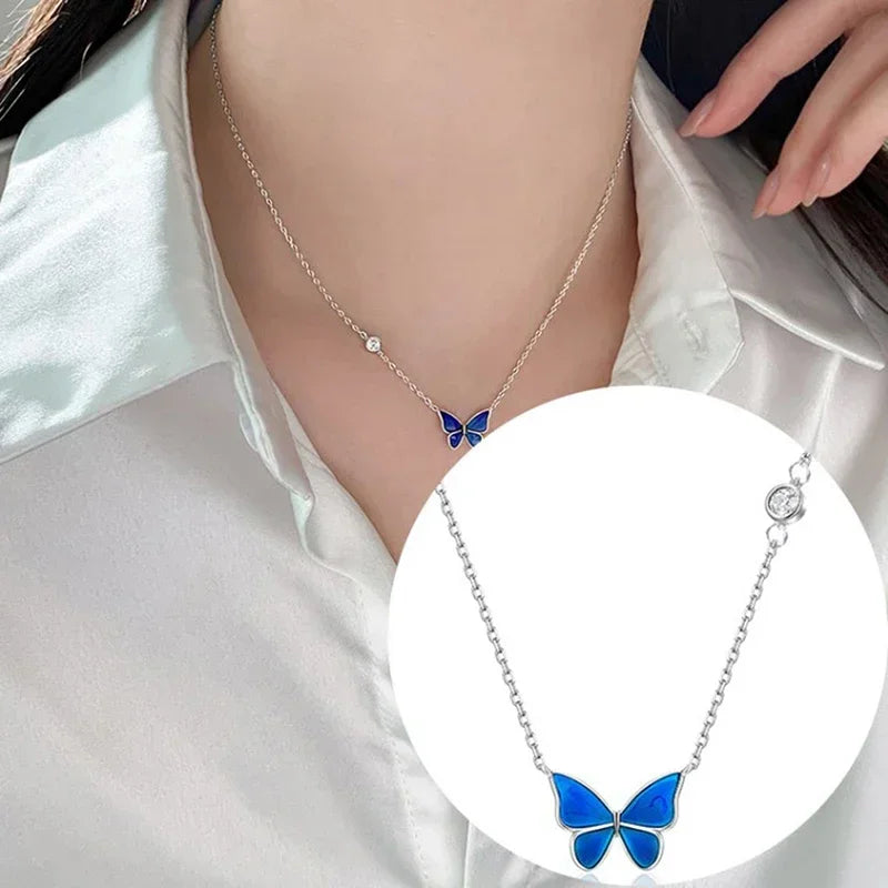 Butterfly Mood Necklace – Color-Changing Temperature Sensitive Pendant with Stainless Steel Chain for Women