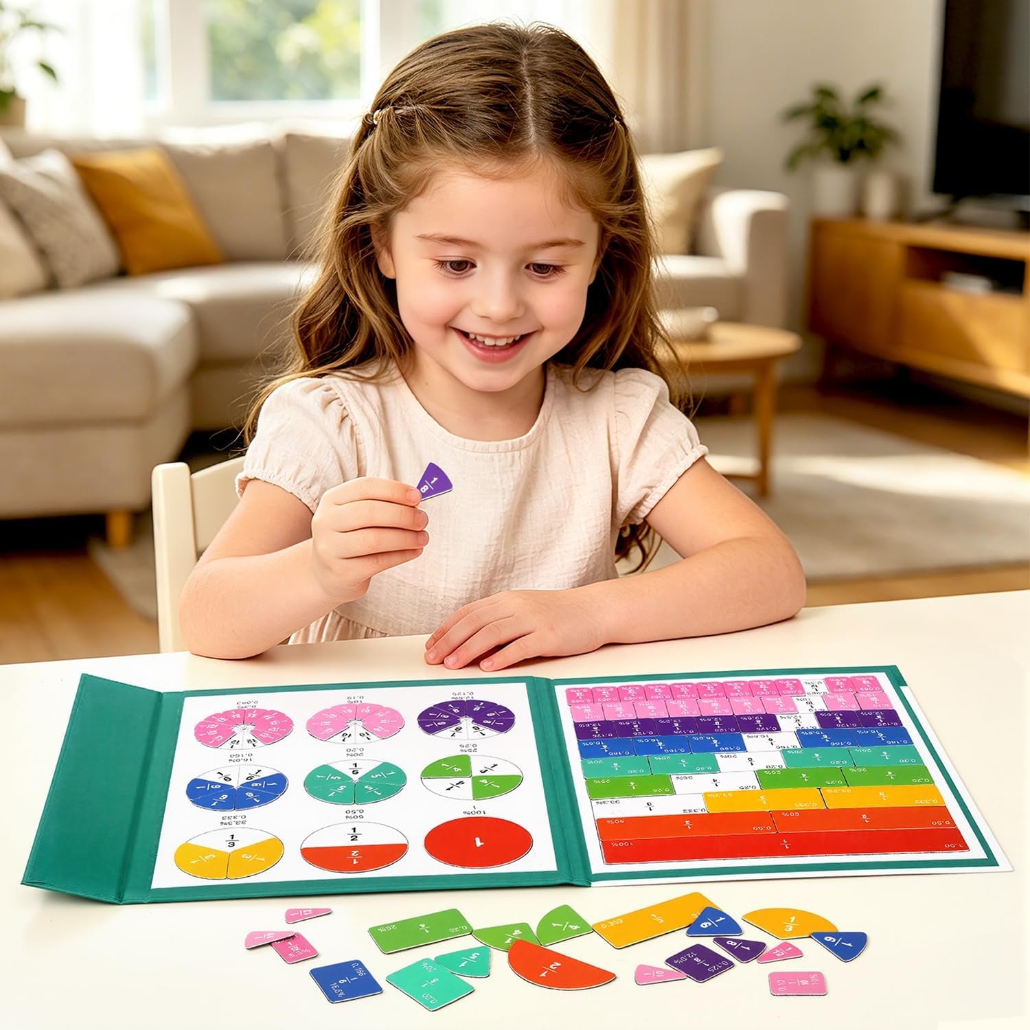 Magnetic Fraction Book & 102-Piece Montessori Fraction Manipulatives Set – Fraction Circles & Bars Math Learning Kit for Kids, Classroom & Homeschool