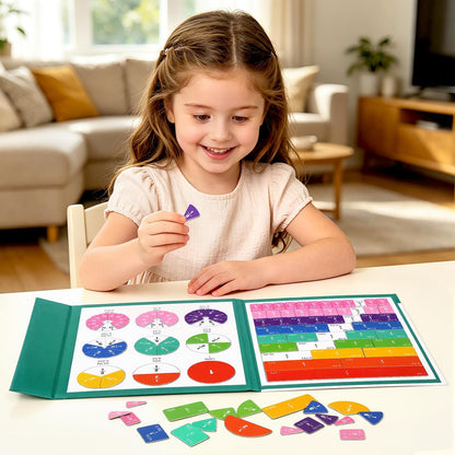 Magnetic Fraction Book & 102-Piece Montessori Fraction Manipulatives Set – Fraction Circles & Bars Math Learning Kit for Kids, Classroom & Homeschool