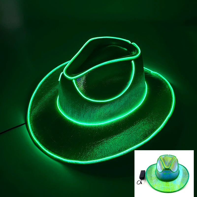 LED Light-Up Bride Cowgirl Hat – Pearlescent Glowing Cowboy Cap for Bachelorette Parties, Bridal Showers & Festivals