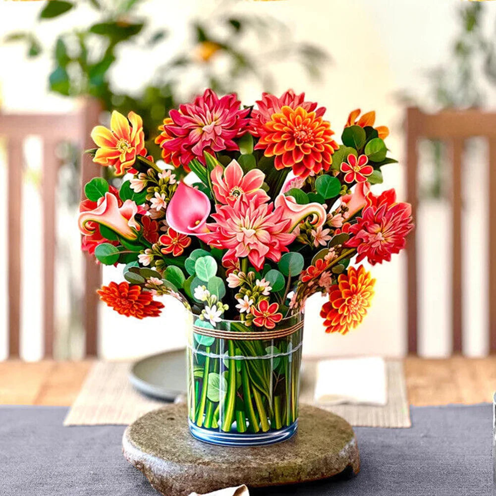 3D Pop-Up Flower Bouquet Greeting Card – Handmade Floral Card for Birthdays, Weddings, Mother's Day, Thank You & Special Occasions