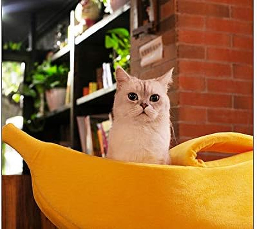 Large Banana Cat Bed House – Soft Plush Cozy Pet Cave for Cats, Kittens, Rabbits & Small Dogs | Warm Cuddle Sleeping Bed (Yellow)