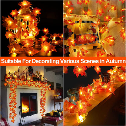 2 Pack 40 LED Fall Maple Leaf Garland Lights – 20FT Battery Operated Waterproof Autumn String Lights for Indoor & Outdoor Halloween & Thanksgiving Decor
