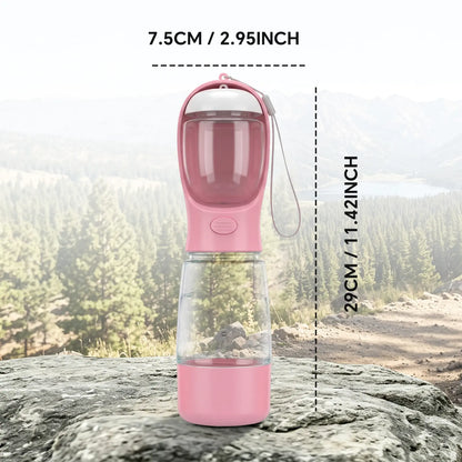 3-in-1 Portable Dog Water Bottle – Leak-Proof Travel Water & Food Container with Built-In Poop Bag Dispenser with 2 Rolls Waste Bags (30 Pcs Total)
