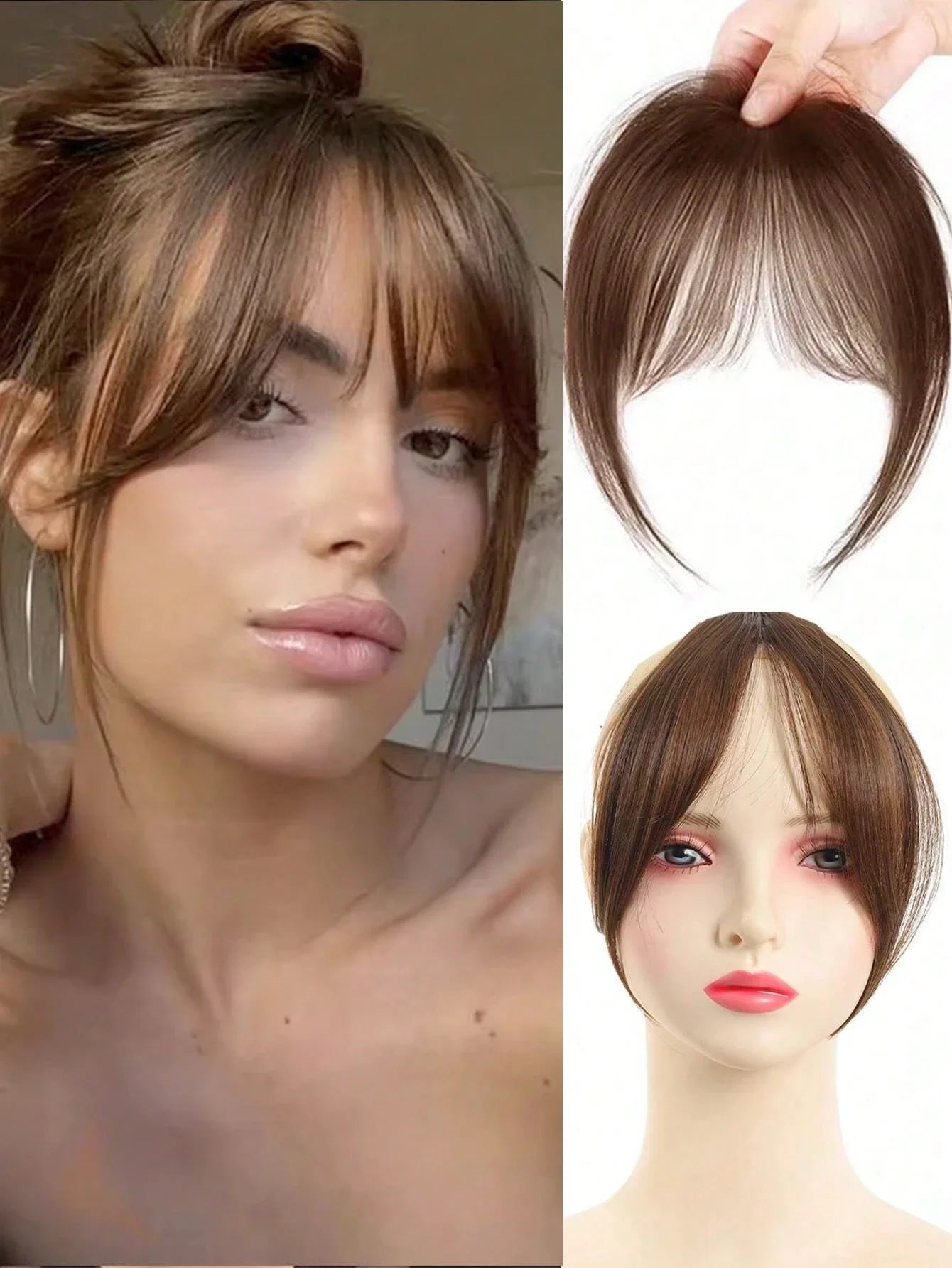 Clip-In Bangs Hair Extensions – Natural-Looking Synthetic Middle Part & French Side Bangs for Women