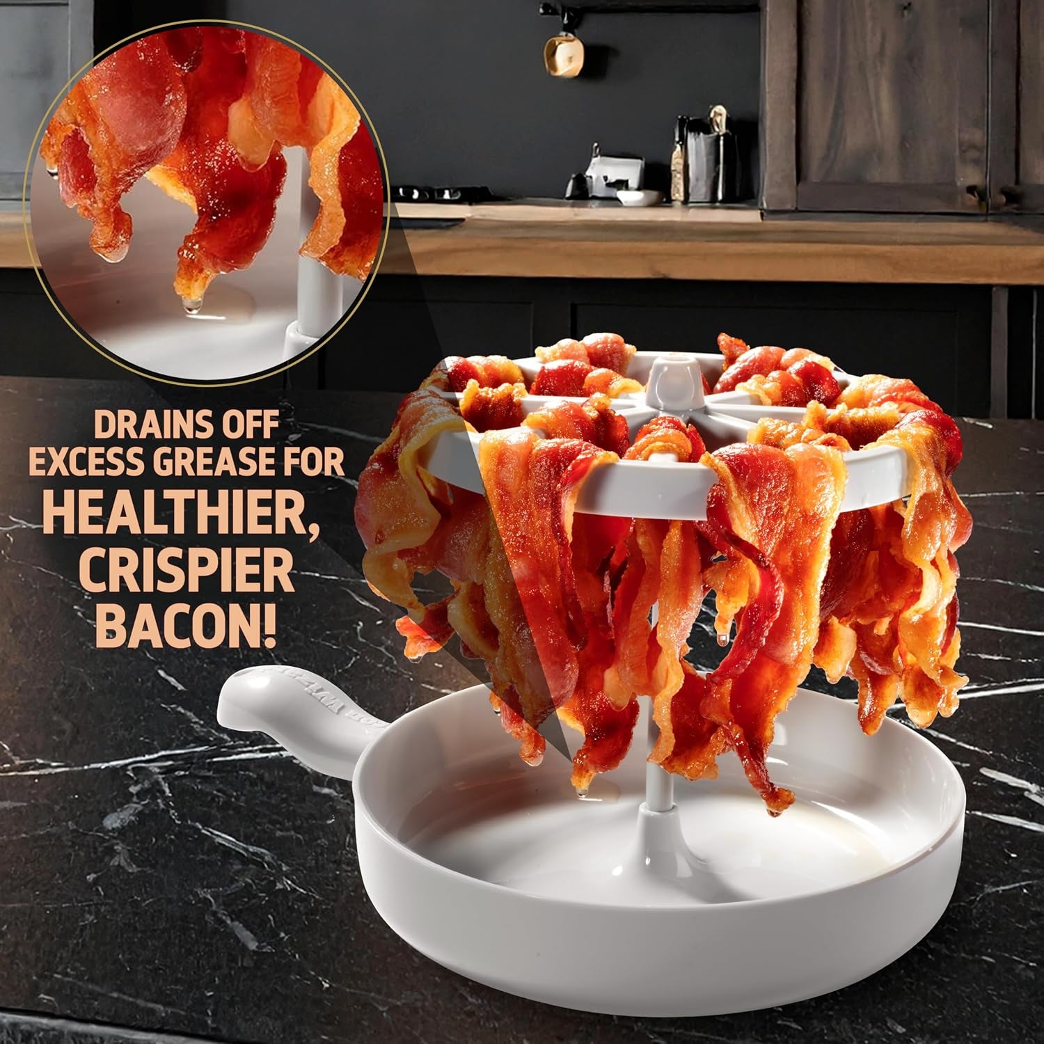 Microwave Bacon Cooker with Grease Draining Tray – Crispy Bacon Maker, Dishwasher Safe, Cooks Up to 1 lb