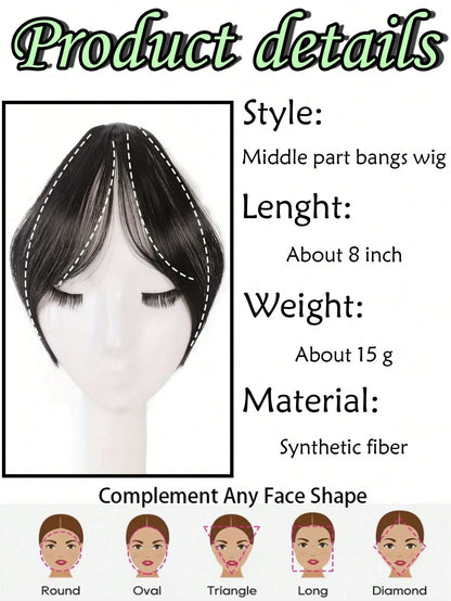 Clip-In Bangs Hair Extensions – Natural-Looking Synthetic Middle Part & French Side Bangs for Women