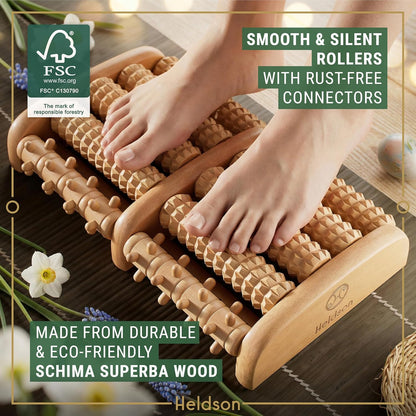 Premium Wooden Foot Massager Roller – Relieve Plantar Fasciitis, Heel Pain & Foot Fatigue – Dual Reflexology Acupressure Massage Tool