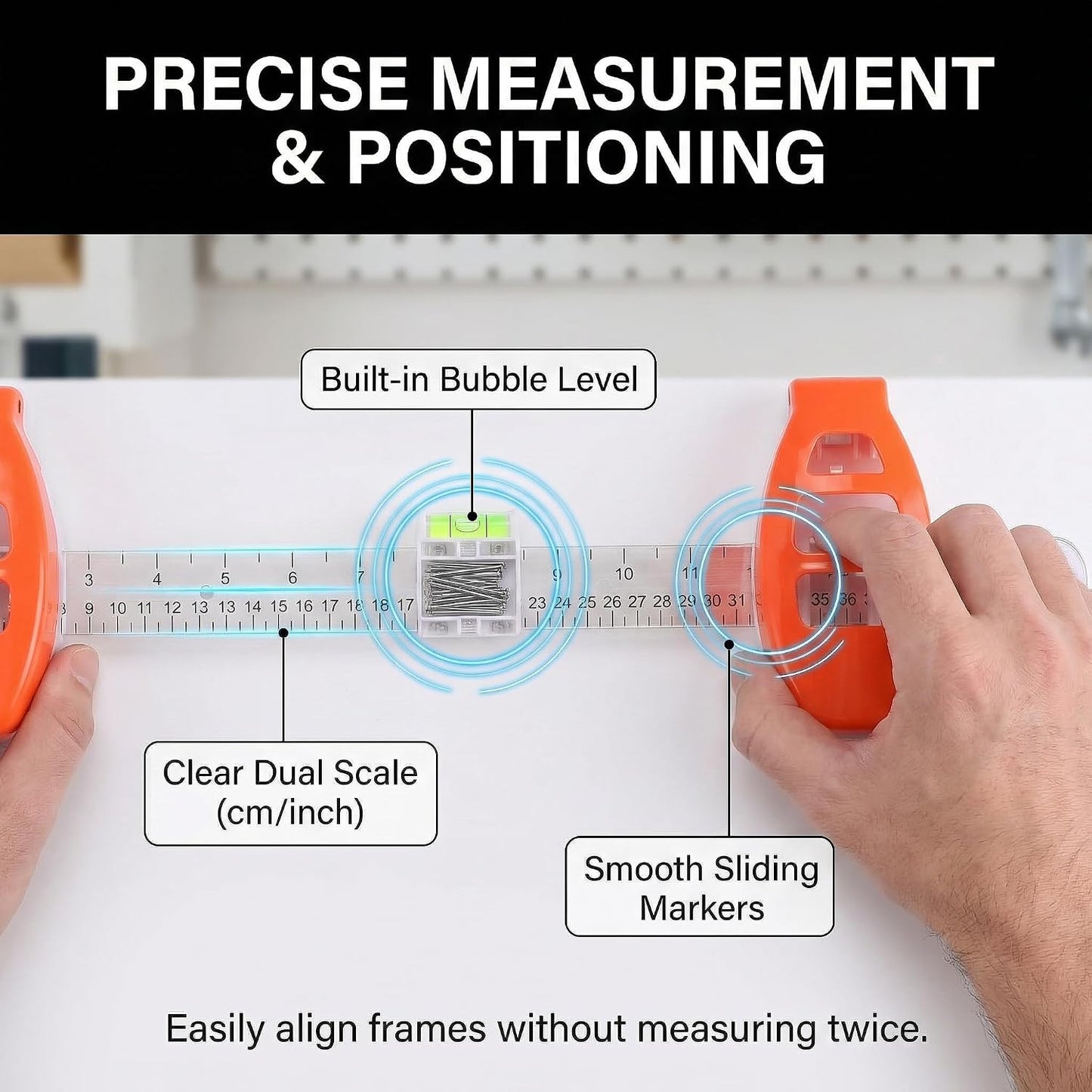 Picture Hanging Tool with Built-In Level – Precision Wall Mount Alignment Ruler for Photo Frames, Artwork & Home Decor