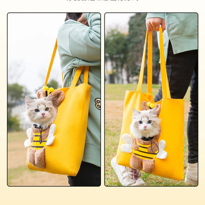 Bee-Shaped Pet Carrier Bag – Portable Canvas Shoulder Tote for Cats, Puppies & Small Pets