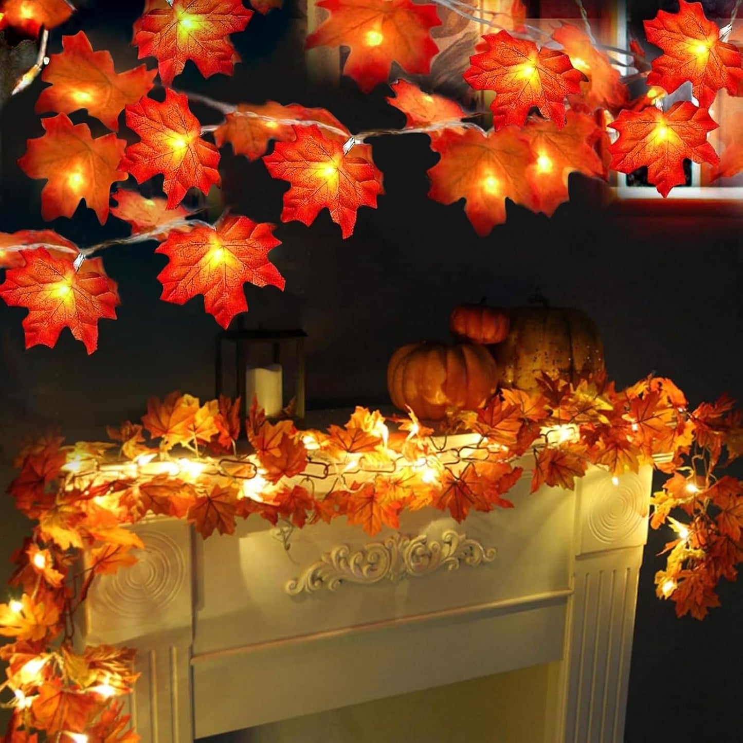 2 Pack 40 LED Fall Maple Leaf Garland Lights – 20FT Battery Operated Waterproof Autumn String Lights for Indoor & Outdoor Halloween & Thanksgiving Decor