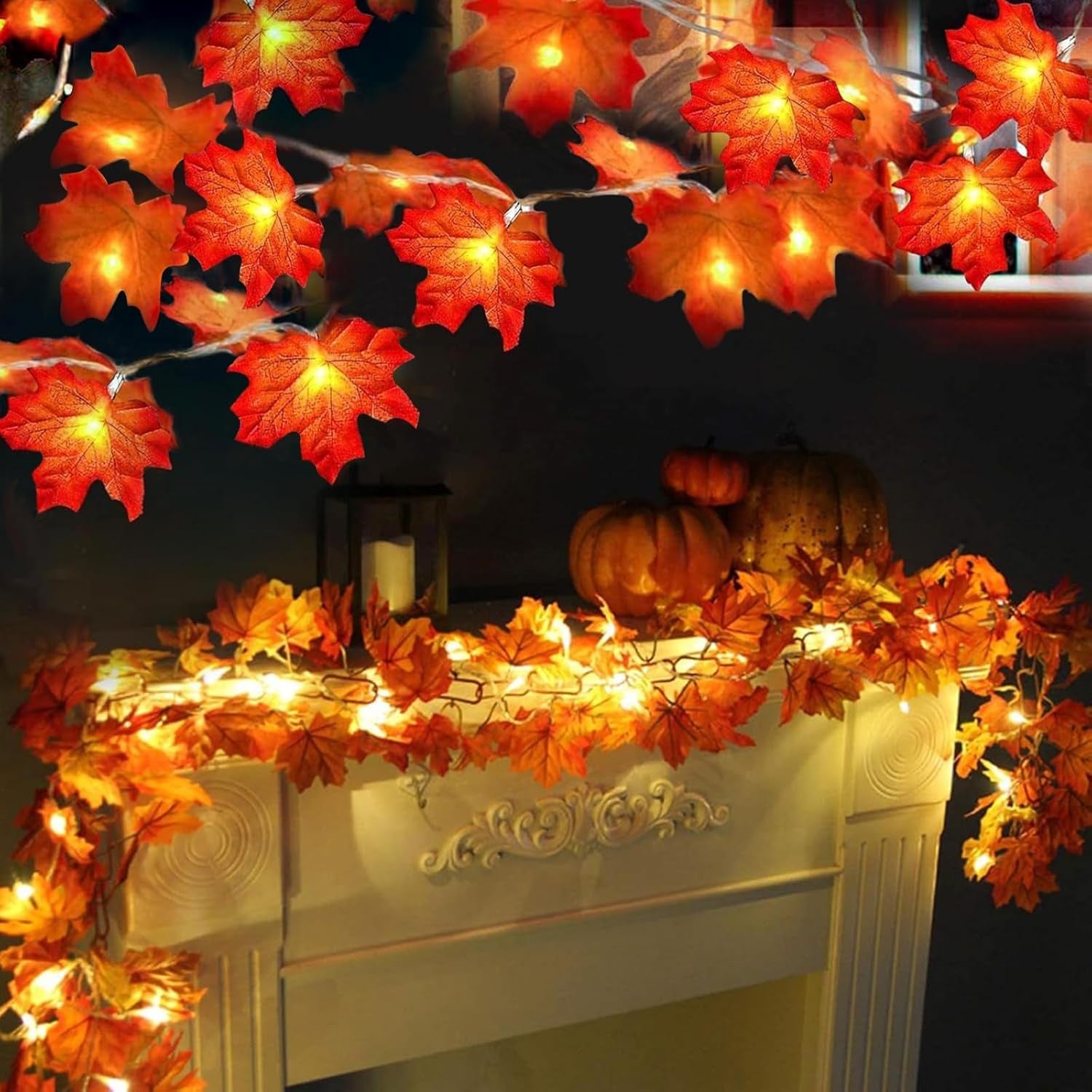 2 Pack 40 LED Fall Maple Leaf Garland Lights – 20FT Battery Operated Waterproof Autumn String Lights for Indoor & Outdoor Halloween & Thanksgiving Decor