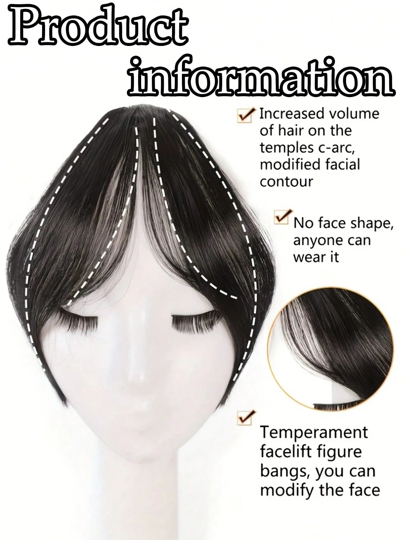 Clip-In Bangs Hair Extensions – Natural-Looking Synthetic Middle Part & French Side Bangs for Women