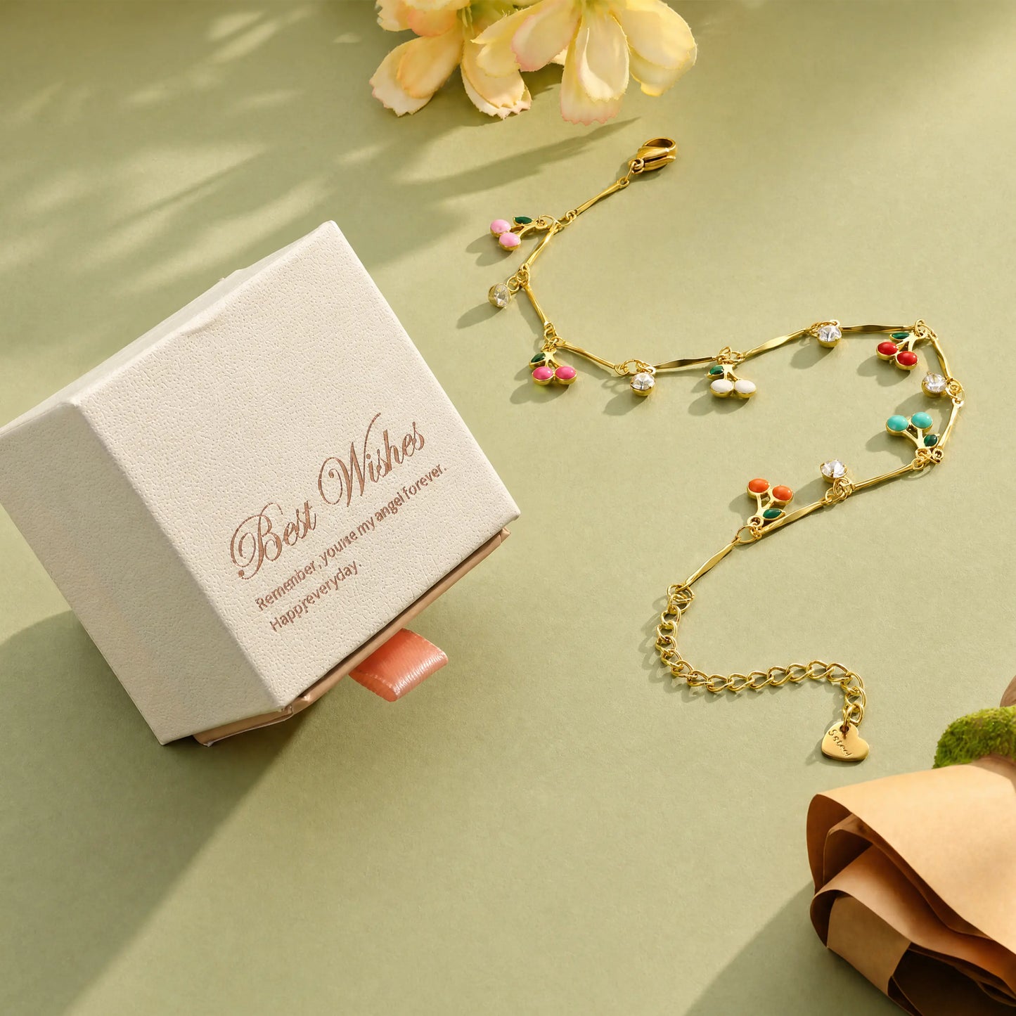 FLORIDECO Y2K Colorful Cherry Anklet – Adjustable Gold Beach Anklet for Women, Summer Fashion Jewelry